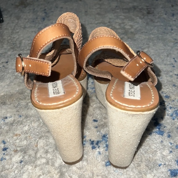 Steve Madden Engel platform heels sling back straps natural fabric wedges Sz 10 - Picture 6 of 6